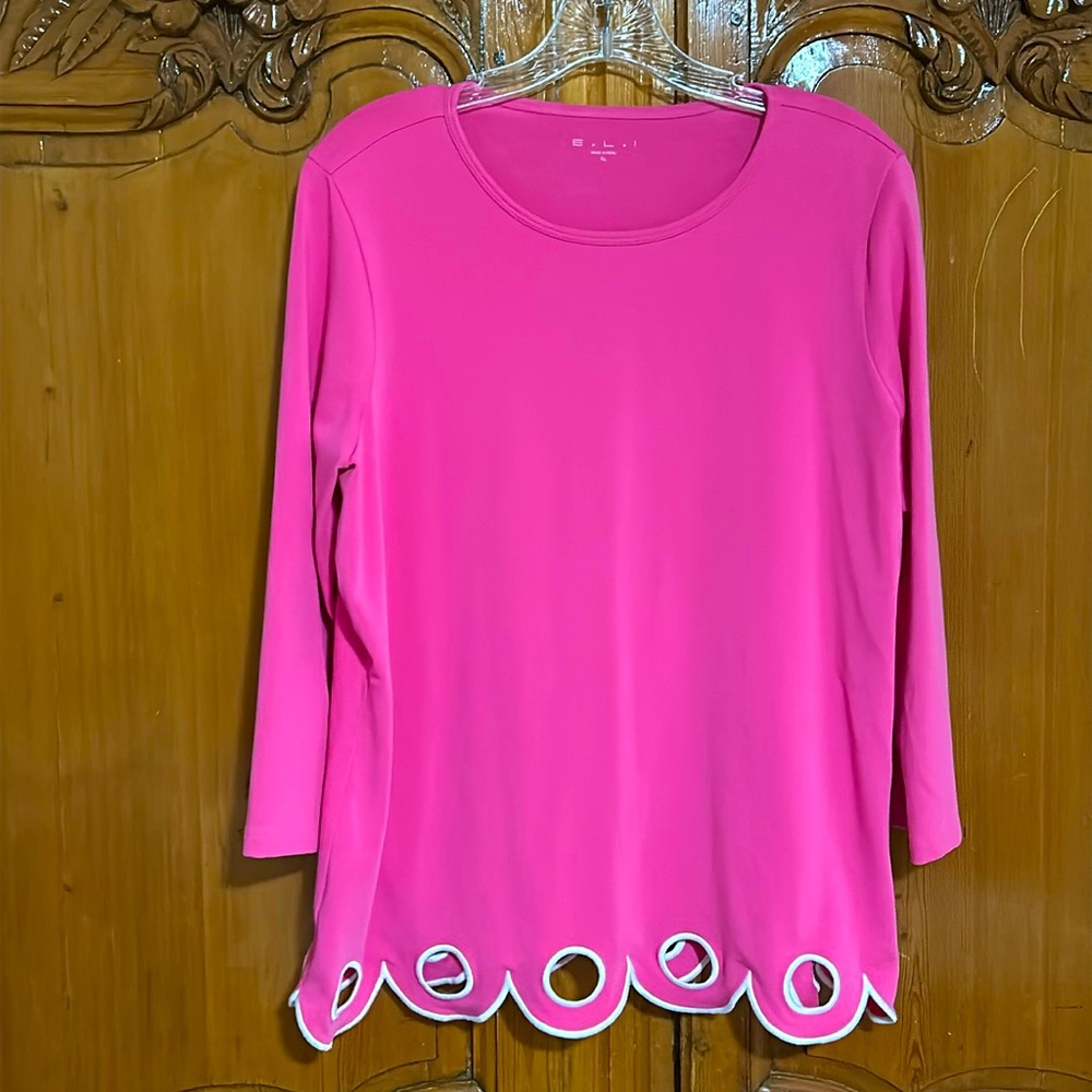E.L.I. Pink Embroidered Eyelet Scalloped Hem Top